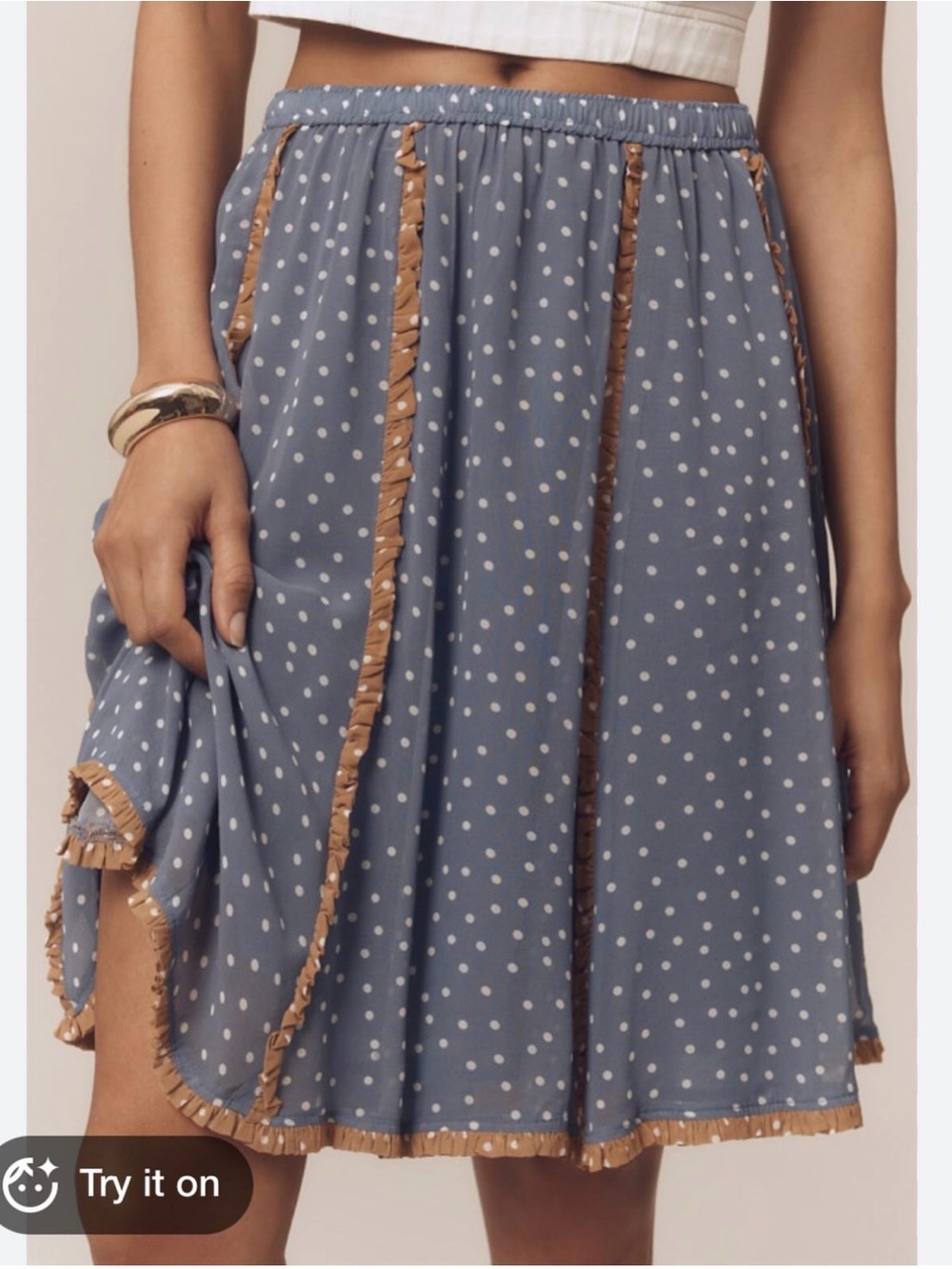 Maeve by Anthro Blue Polka Dot Ruffle Trim Skirt Medium